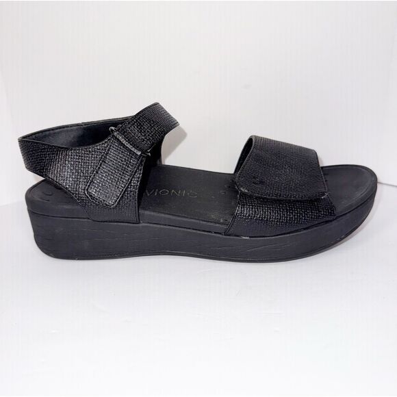 Vionic Raz Metallic Sandals Wedge Comfort Casual Adjustable Straps Black Size 9 - Picture 10 of 16